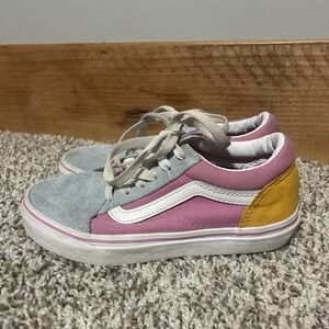 VANS Shoes Kids Youth Size 2 Old Skool Suede Toe Sneakers New Pink Yellow Blue